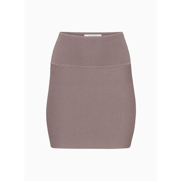BABATON Aritzia Sculpt Knit Ribbed Mini Skirt Sz XS Deep Taupe - Picture 2 of 8